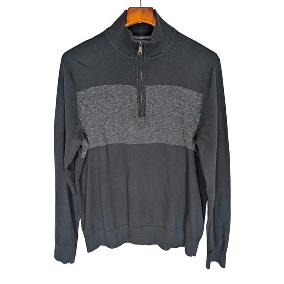 Banana Republic Sweater Mens Large Black Gray Pima Cotton Cashmere 1/4 Zip - Picture 1 of 8